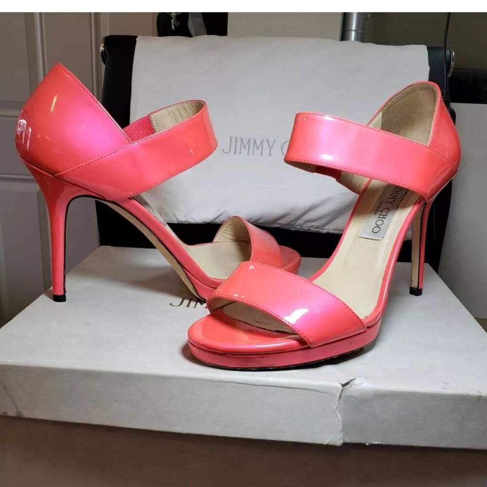 Jimmy Choo Neon Patent Geranium Sandal | Size 39